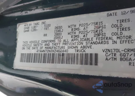 1999 Toyota Tacoma из США, поврежденный, VIN 4TAWN72N3XZ462440